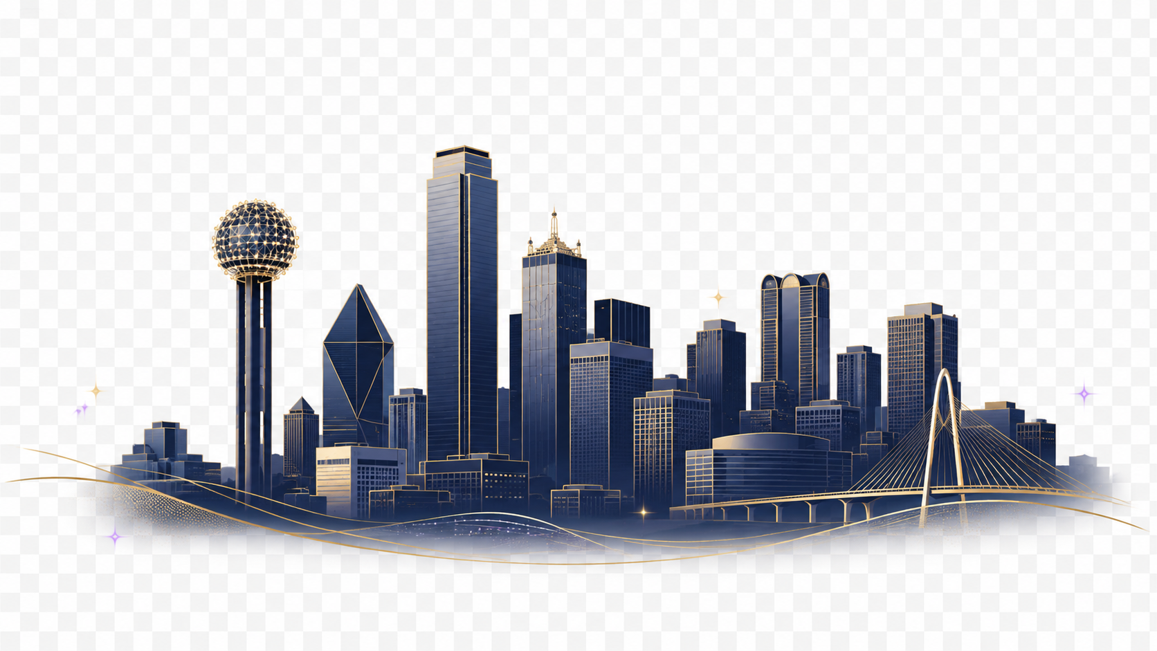 Dallas skyline — Reunion Tower, downtown, and the Margaret Hunt Hill Bridge
